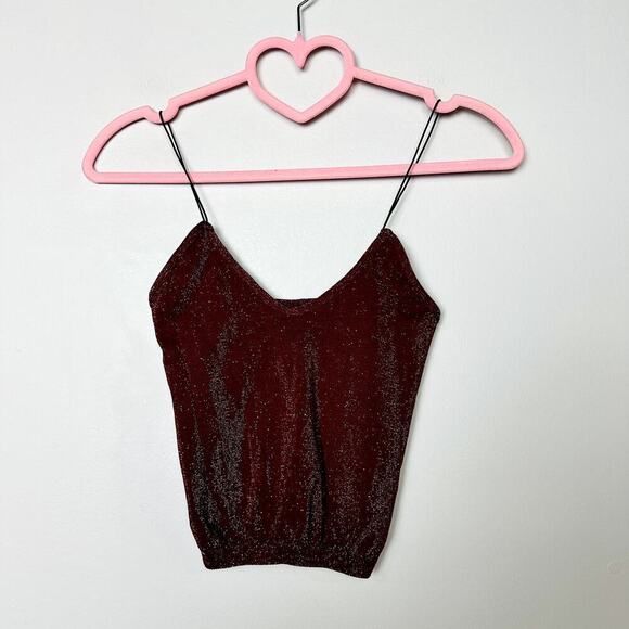 Intimately by Free People NWOT Red Metallic Scoop Neck Brami Crop Top Size XS/S - Picture 2 of 5